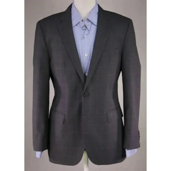 Hugo Boss The James/Sharp Gray w/ Ice Blue Windowpane Wool 2B Blazer Jacket 38R - Picture 2 of 10